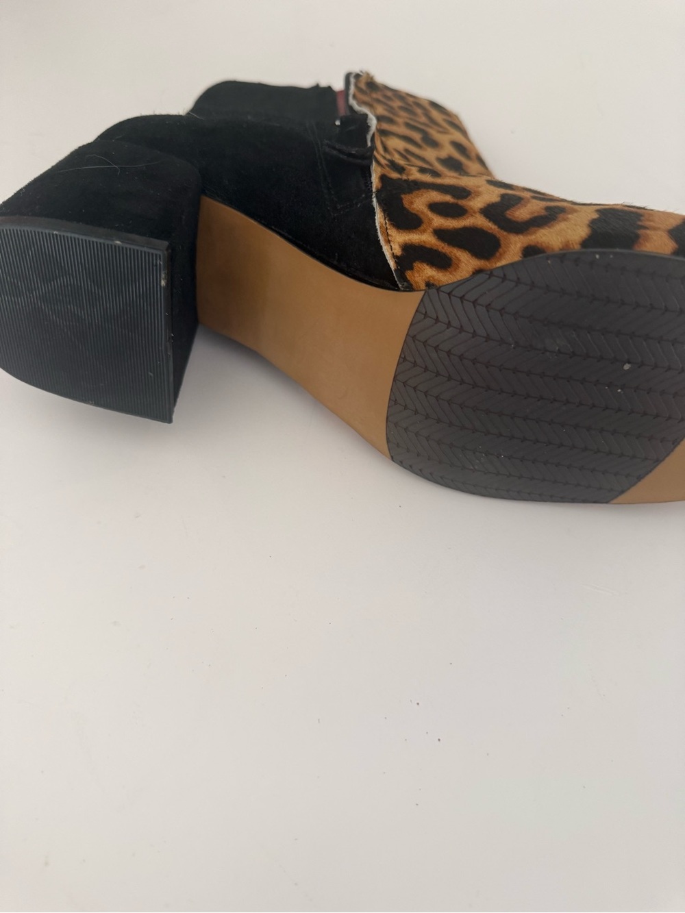 Naked Feet Leopard Print and Black Block Heel Ankle Boots - Picture 5 of 5